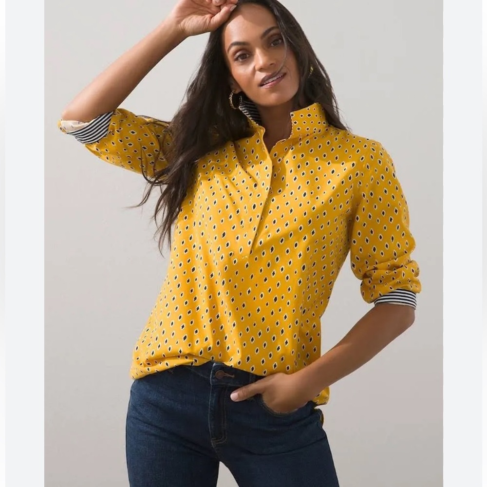 Chicos Womens No Iron Button Back Diamond Tunic, Size 3